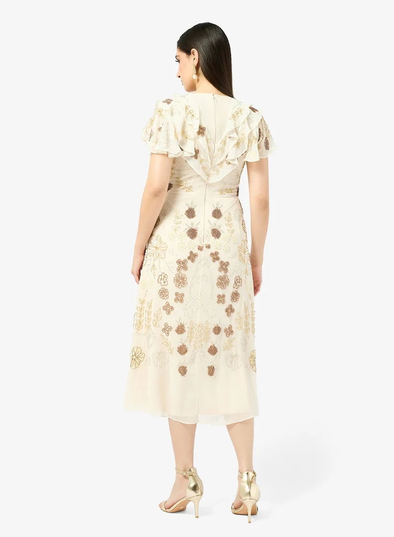 Frock and Frill Embroidered Short Sleeve Midi Dress